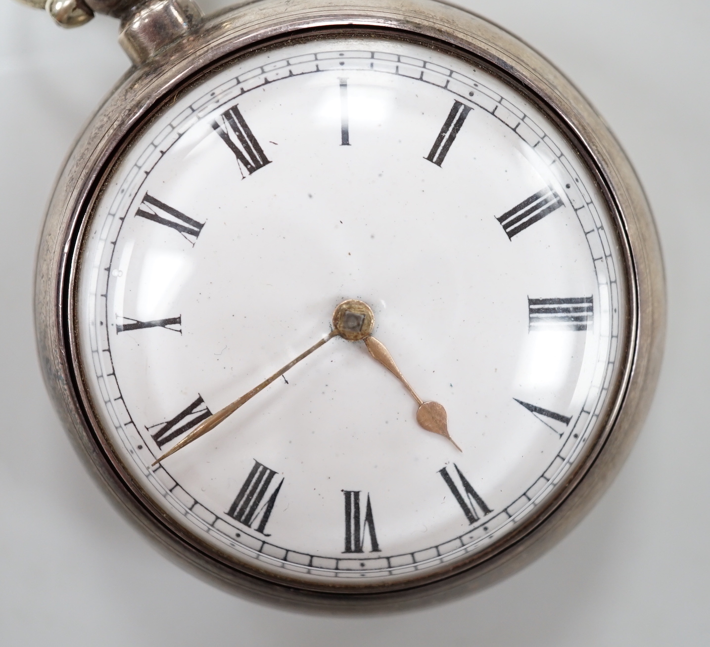 A Victorian silver pair cased keywind verge pocket watch, by Spendlove of Thetford, case diameter 54mm.